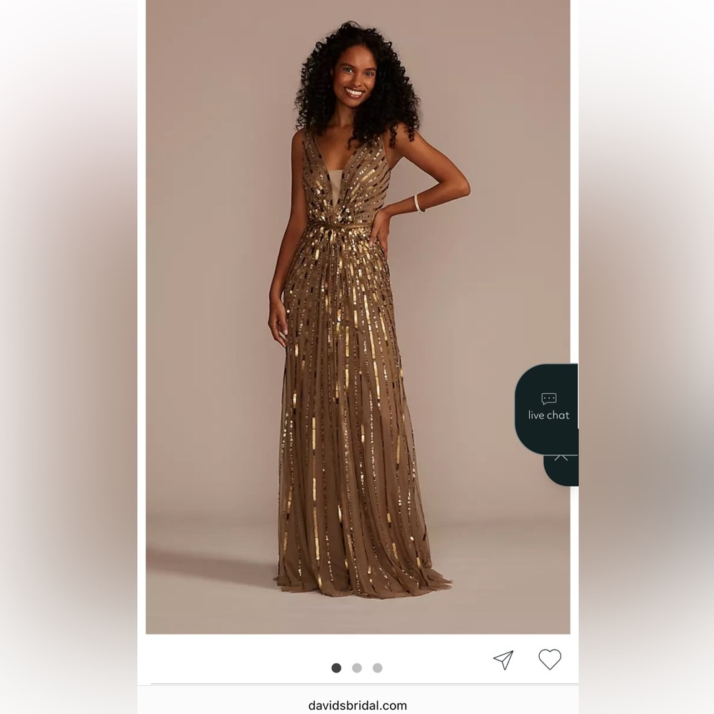 Plunging Sequin and Beaded A-Line Gown - GATSBY STYLE